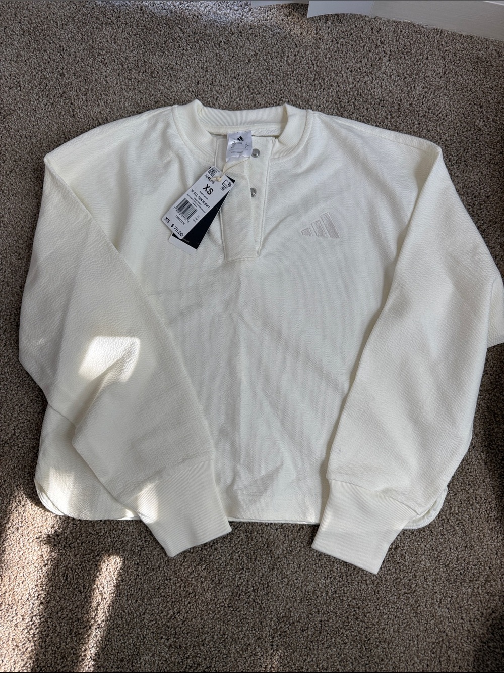 ADIDDAS Men’s Cream Crewneck Quarter-Snap Fleece Sweater